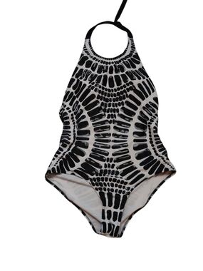 Beach Bum Women's Black & White  Halter Top One Piece Swimsuit SZ XL